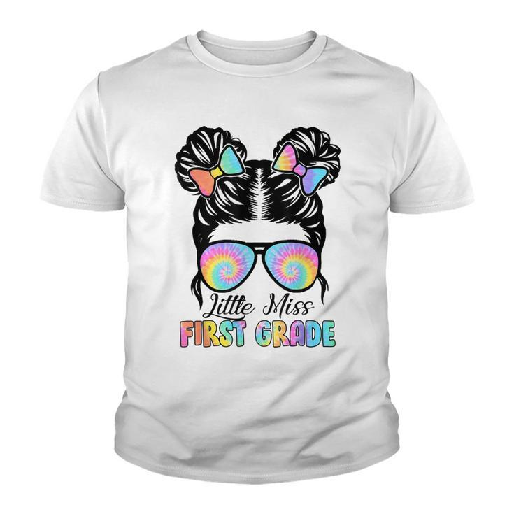 Kids Little Miss First Grade Messy Bun Sunglasses Tie Dye  Youth T-shirt