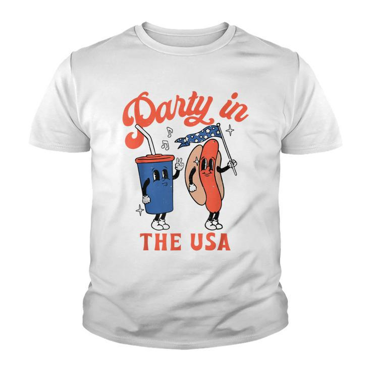 Party In The Usa  Hot Dog Kids Funny Fourth Of July  Youth T-shirt
