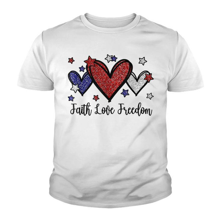 Patriotic 4Th Of July American Flag Heart Faith Love Freedom  V4 Youth T-shirt
