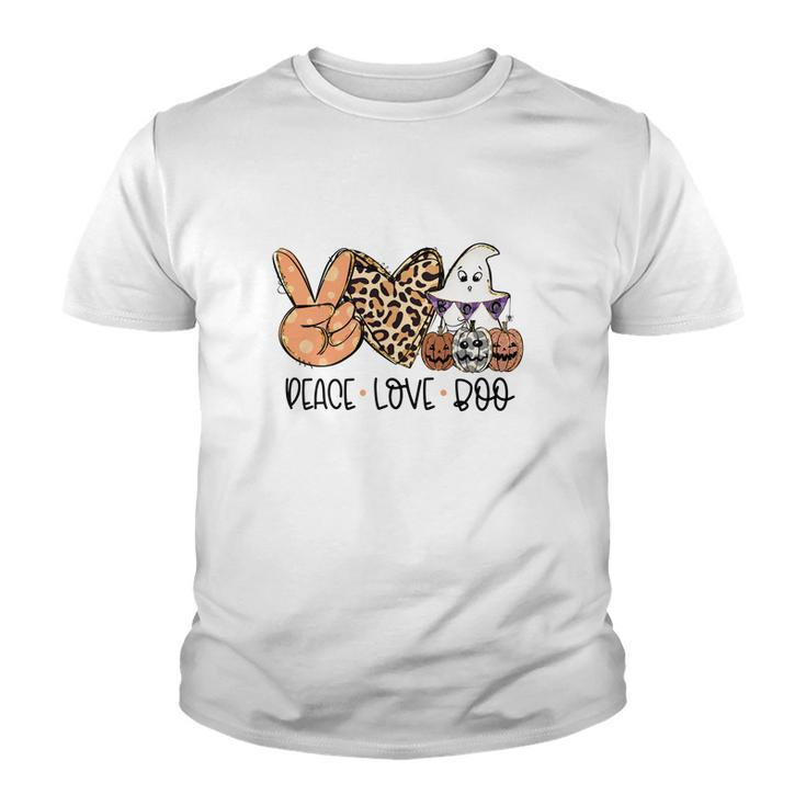 Peace Love Boo Leopard Heart Boo Crew Halloween Youth T-shirt