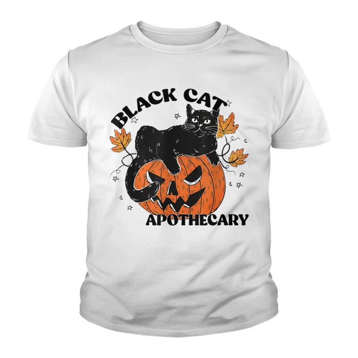 Retro Black Cat Apothecary And Pumpkin Halloween Vintage  Youth T-shirt