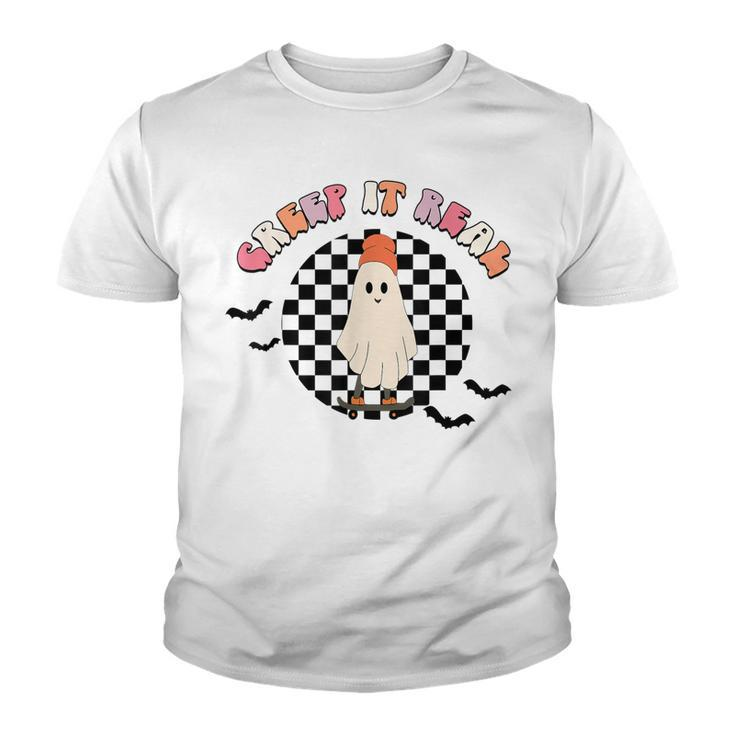 Retro Checkered Creep It Real Ghost Skater Funny Halloween  Youth T-shirt