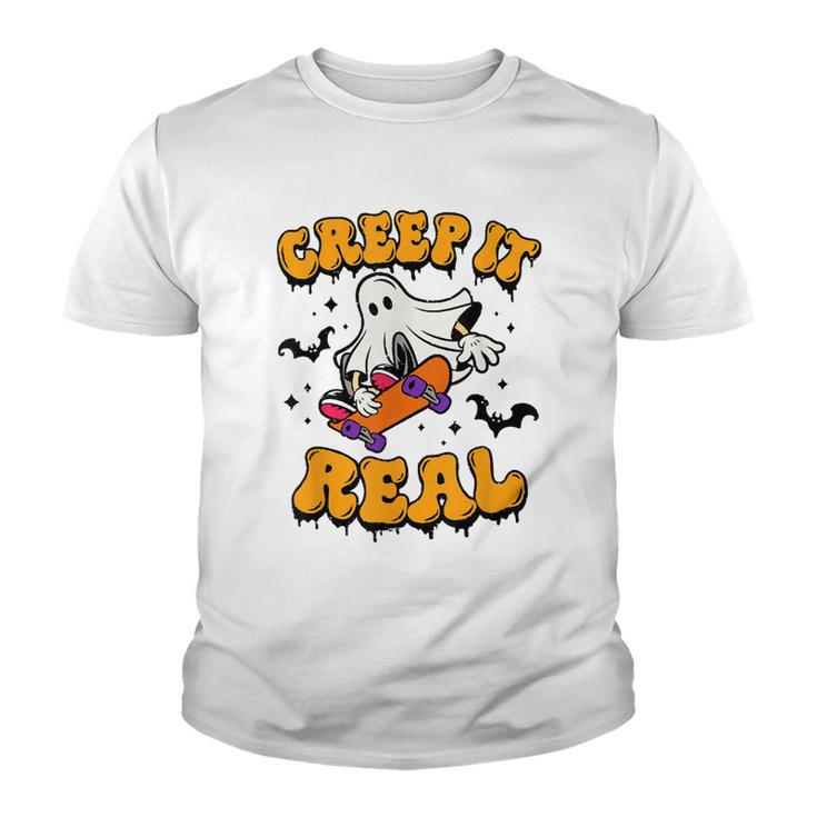Retro Creep It Real Halloween Ghost Funny Spooky Season  Youth T-shirt