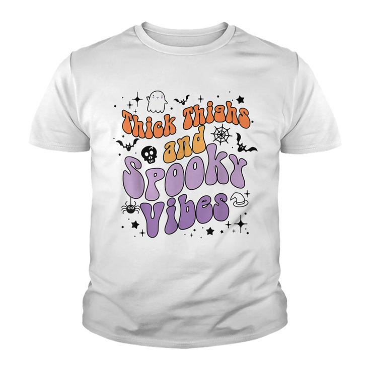 Retro Groovy Thick Thighs And Spooky Vibes Funny Halloween  Youth T-shirt