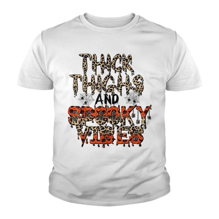 Retro Leopard Thick Thighs And Spooky Vibes Funny Halloween  Youth T-shirt