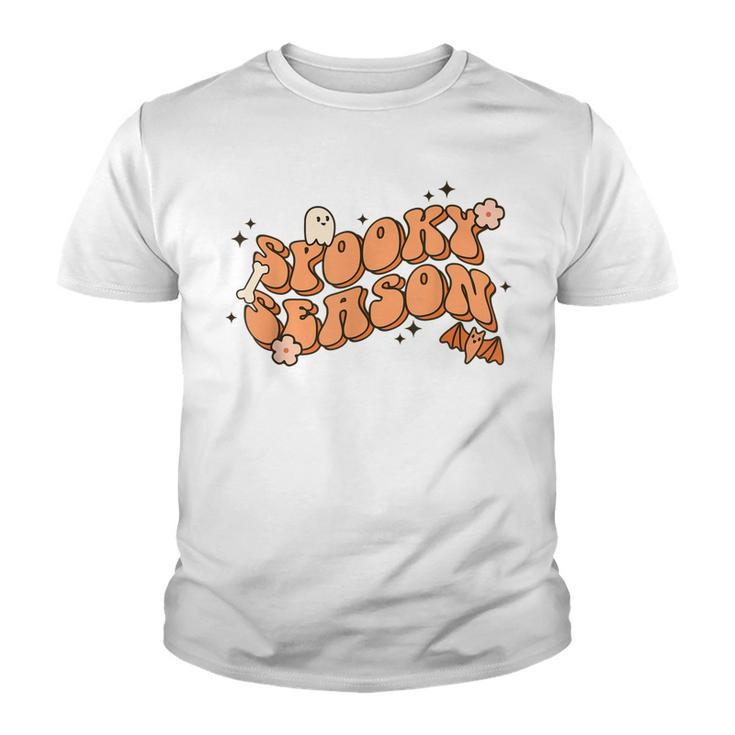 Retro Spooky Season Boo Ghost Floral Spooky Vibes Halloween  Youth T-shirt