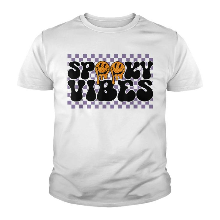 Spooky Vibes Groovy Scary Happy Face Halloween  Youth T-shirt