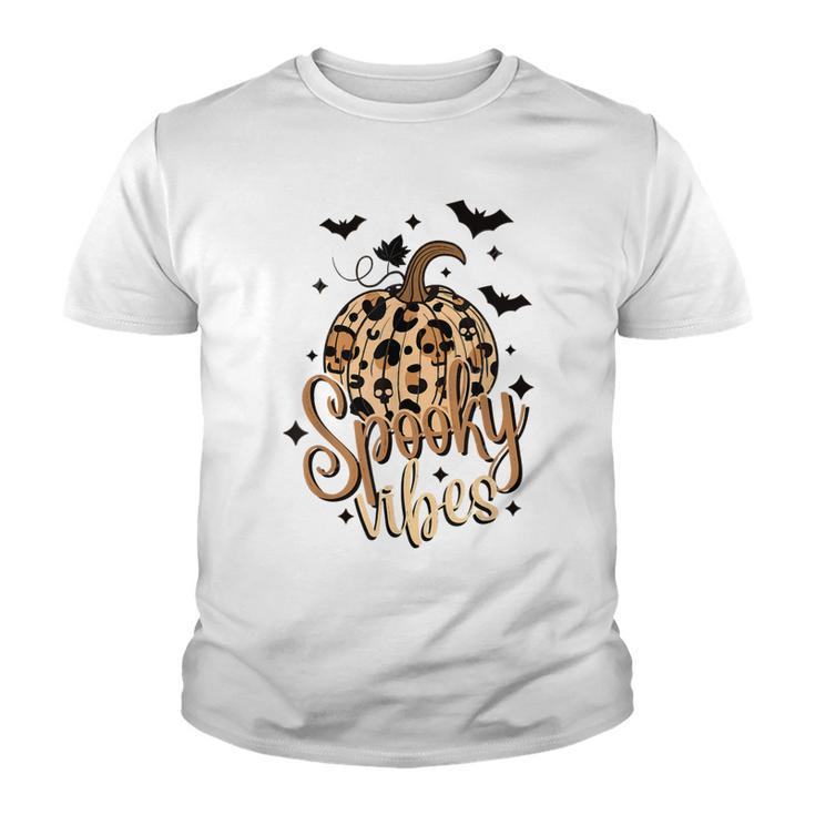 Spooky Vibes Skull Leopard Pumpkin Vintage Boho Halloween  Youth T-shirt