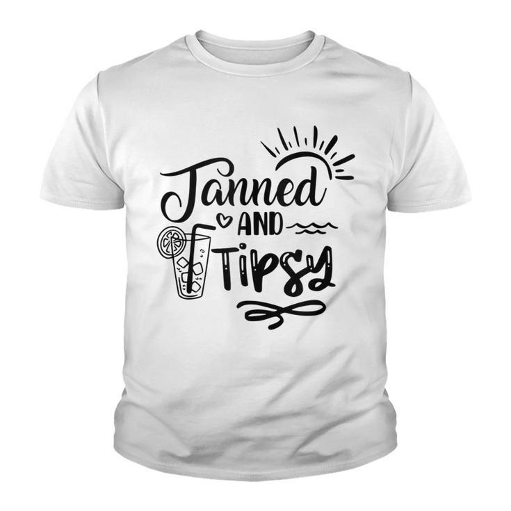 Tanned & Tipsy Hello Summer Vibes Beach Vacay Summertime  Youth T-shirt