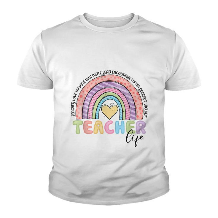 Cute Rainbow Teacher Life Teacher Last Day Of School Youth T-shirt