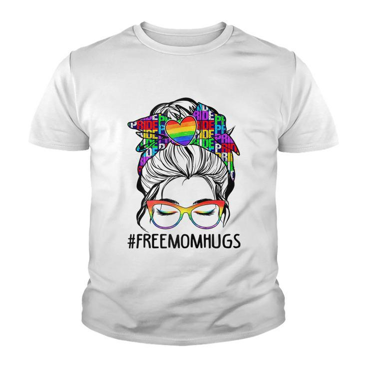 Womens Free Mom Hugs Messy Bun Lgbt Pride Youth T-shirt