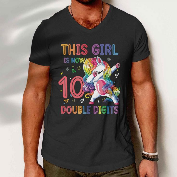 10Th Birthday Gift Girls This Girl Is Now 10 Double Digits Funny Gift Men V-Neck Tshirt