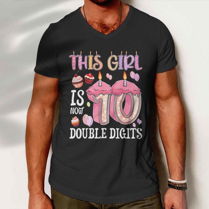 10Th Birthday This Girl Is Now 10 Years Old Double Digits Men V-Neck Tshirt