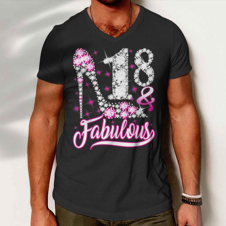 18 Years Old Gifts 18 & Fabulous 18Th Birthday Pink Diamond Men V-Neck Tshirt