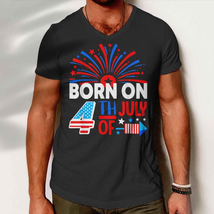 Born On The 4Th Of July Fireworks Celebration Birthday Month  Men V-Neck Tshirt