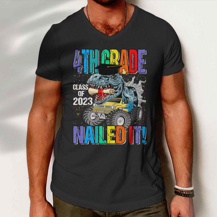 4Th Grade Class Of 2023 Nailed It Monster Truck Dinosaur Gift Men V-Neck Tshirt