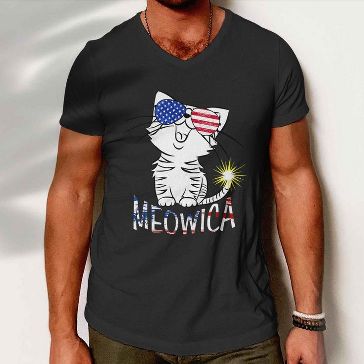 4Th Of July America Flag Happy Usa Day 2022 Cute Cat Usa Men V-Neck Tshirt