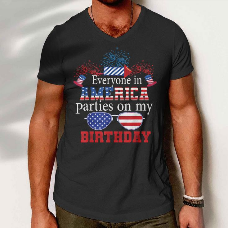 4Th Of July Birthday Gifts Funny Bday Born On 4Th Of July Men V-Neck Tshirt