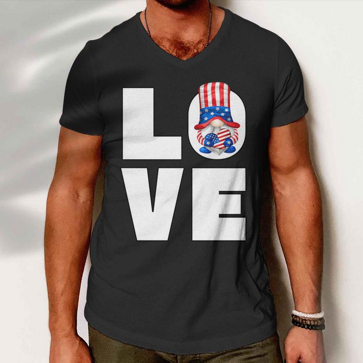 4Th Of July Gnome For Women Patriotic American Flag Heart Gift Men V-Neck Tshirt