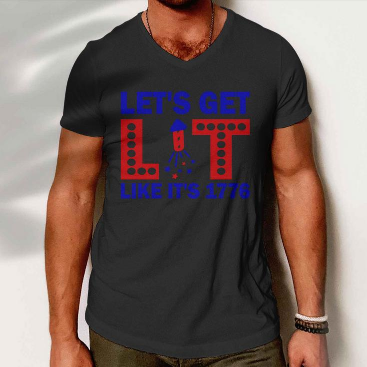 4Th Of July Lets Get Lit Fire Work Proud American Men V-Neck Tshirt
