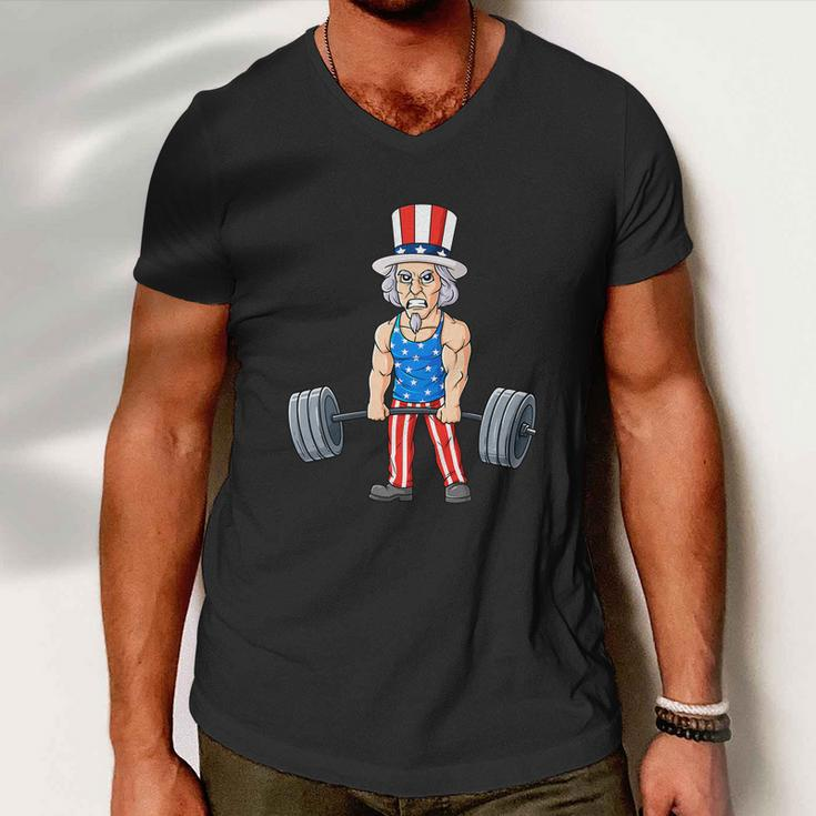 4Th Of July Uncle Sam Weightlifting Funny Men V-Neck Tshirt