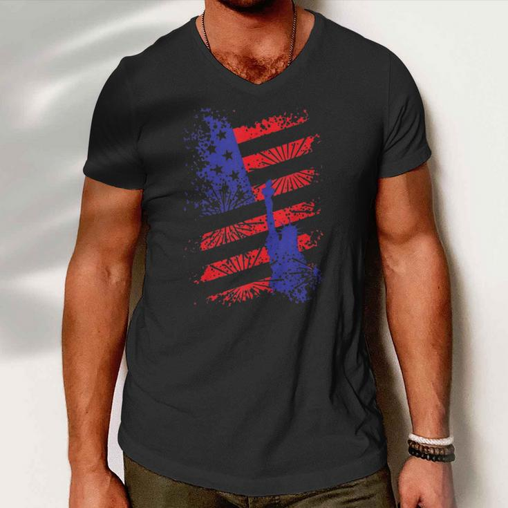 4Th Of July Usa Flag American Patriotic Statue Of Liberty Men V-Neck Tshirt