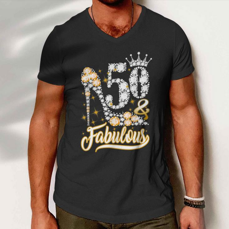 50 & Fabulous 50 Years Old 50Th Birthday Diamond Crown Shoes Tshirt Men V-Neck Tshirt
