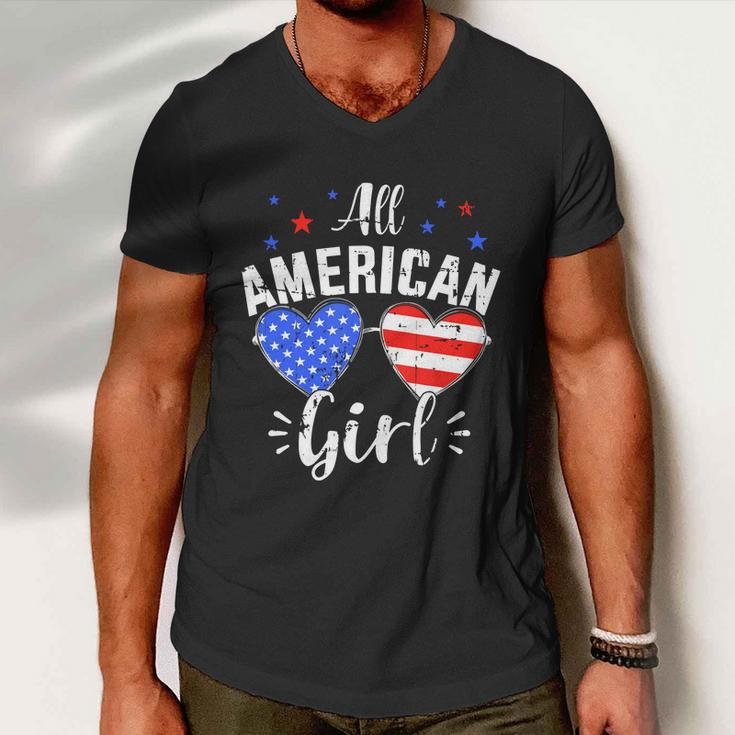 All American 4Th Of July Girl With Sunglasses And Us Flag Men V-Neck Tshirt