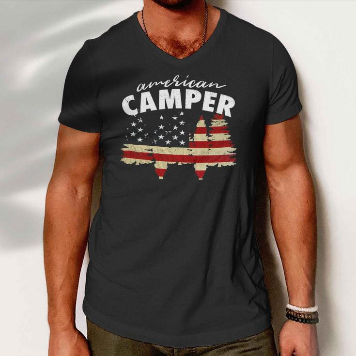 American Camper US Flag Patriotic Camping Men V-Neck Tshirt