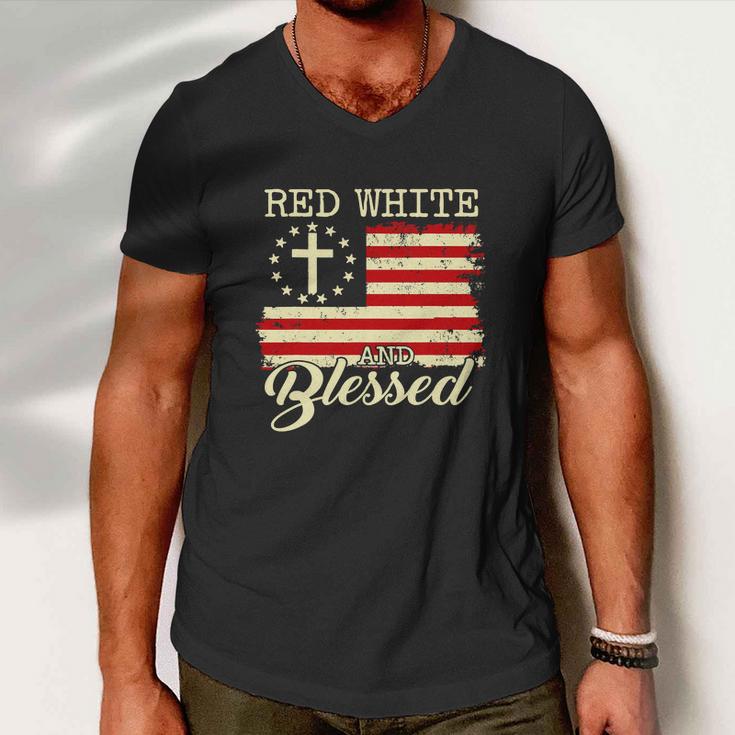 American Flag Christian 4Th Of July Men V-Neck Tshirt