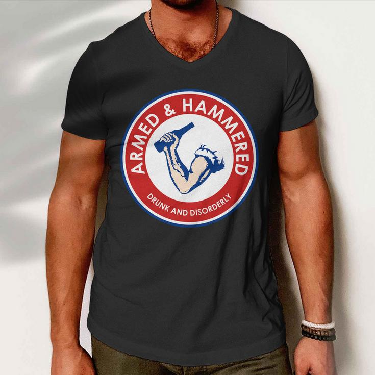Armed And Hammered Drunk And Disorderly Funny Drinking Men V-Neck Tshirt