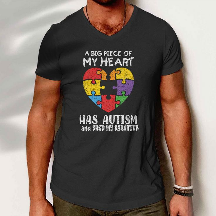 Autism Awareness Dad Mom Daughter Autistic Kids Awareness Men V-Neck Tshirt