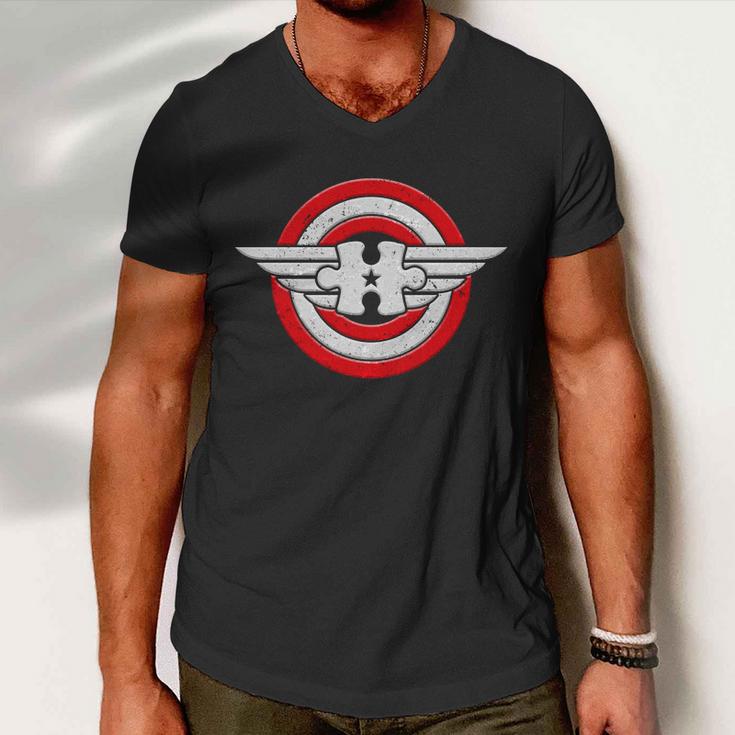 Autism Awareness Superhero Shield Crest Tshirt Men V-Neck Tshirt