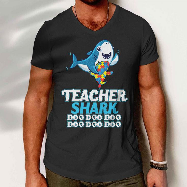 Autism Teacher Shark Men V-Neck Tshirt