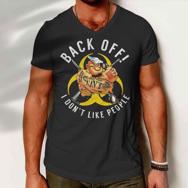 Back Off Navy Veteran Men V-Neck Tshirt