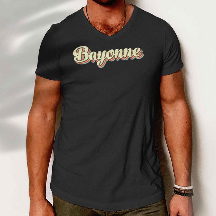 Bayonneretro Art Baseball Font Vintage Men V-Neck Tshirt
