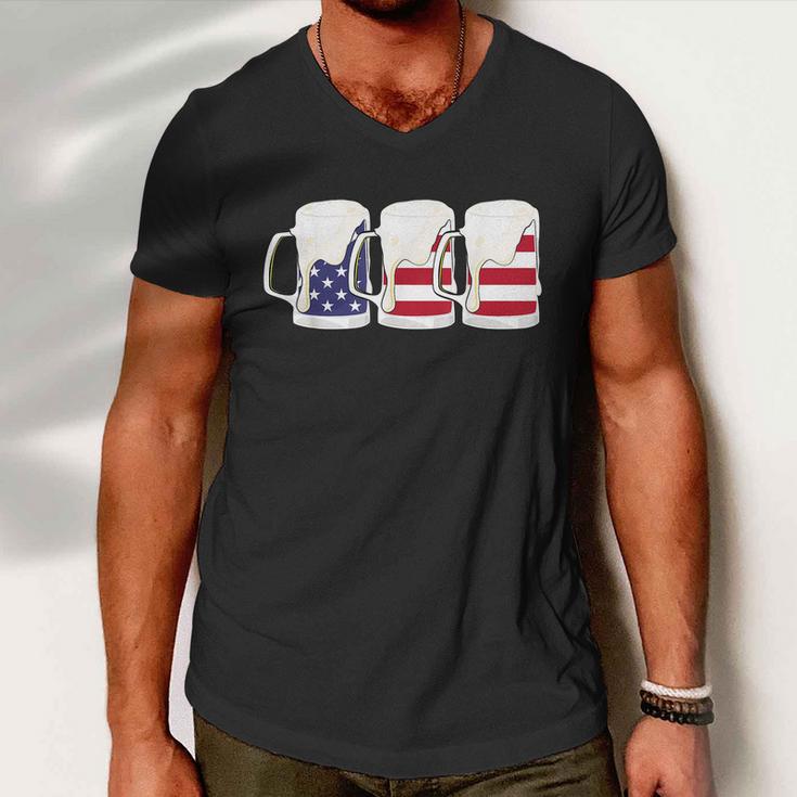 Beer American Flag Shirt 4Th Of July Men Women Merica Usa Men V-Neck Tshirt