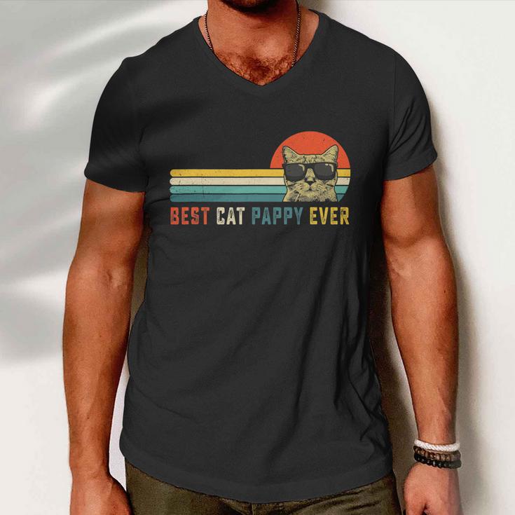 Best Cat Pappy Ever Shirt Vintage Retro Cat Dad Cat Father Men V-Neck Tshirt