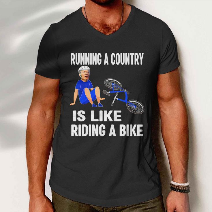 Biden Falls Off Bike Joe Biden Falling Off His Bicycle Funny V3 Men V-Neck Tshirt