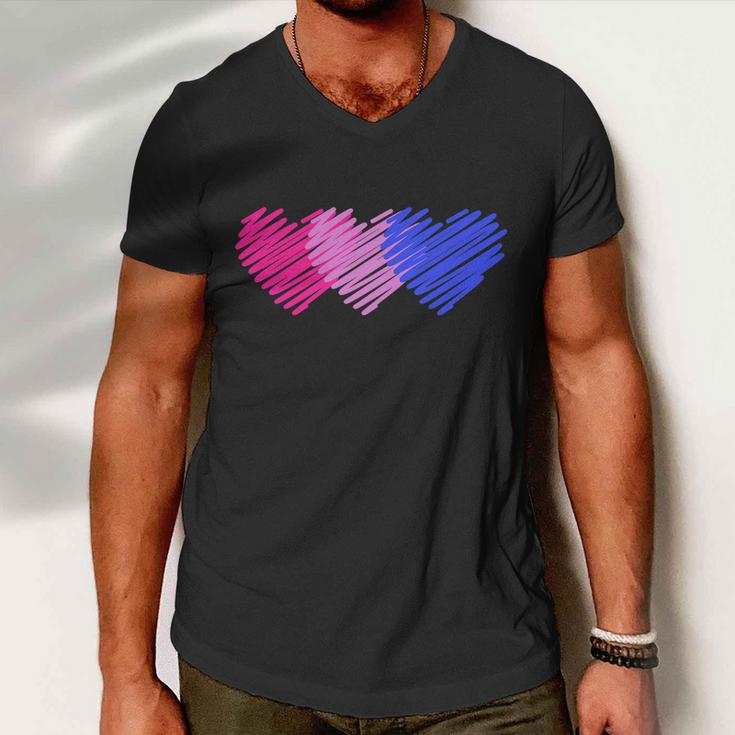 Bisexual Flag Hearts Love Lgbt Bi Pride Men V-Neck Tshirt