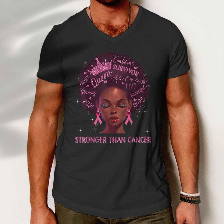Black Women Queen Stronger Than Breast Cancer Pink Ribbon Men V-Neck Tshirt