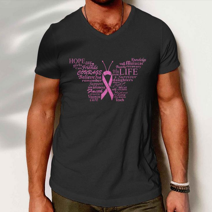 Breast Cancer Awareness Butterfly Ribbon Quotes Tshirt Men V-Neck Tshirt