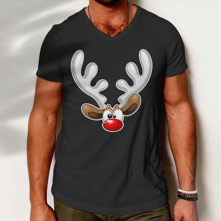 Christmas Red Nose Reindeer Face Graphic Design Printed Casual Daily Basic Men V-Neck Tshirt