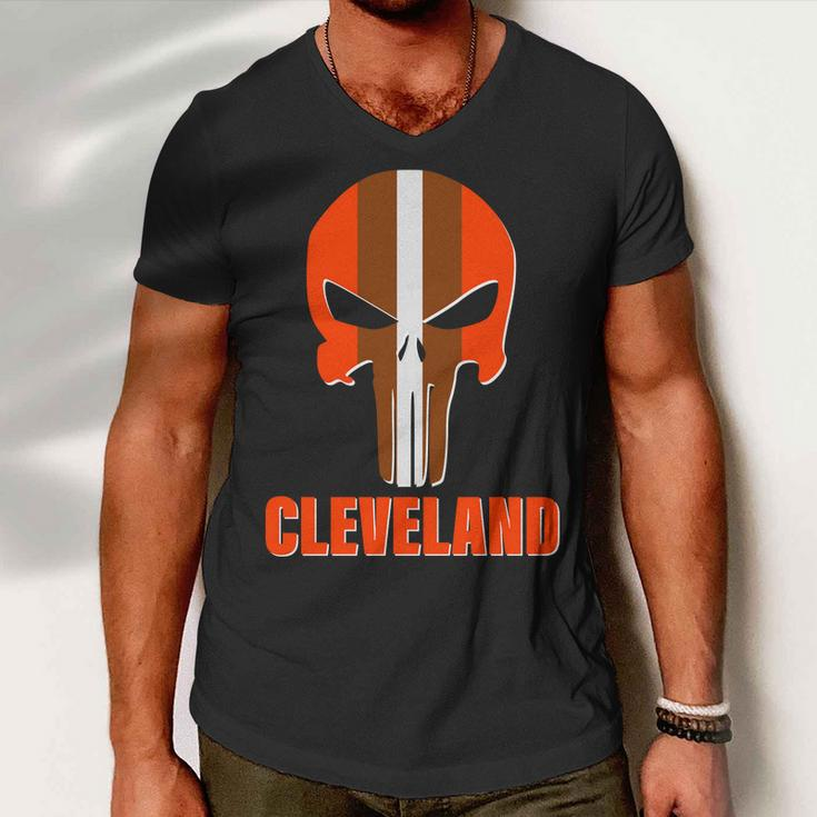 Cleveland Skull Football Tshirt Men V-Neck Tshirt