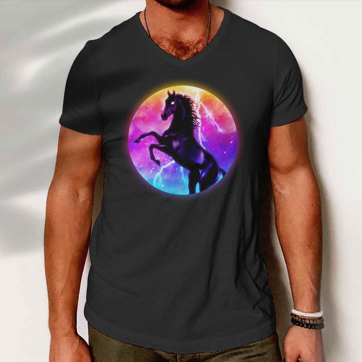 Colorful Retro 80S Eighties Lightning Galaxy Horse Men V-Neck Tshirt