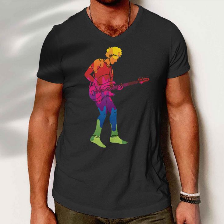 Cool Colorful Music Guitar Guy Men V-Neck Tshirt