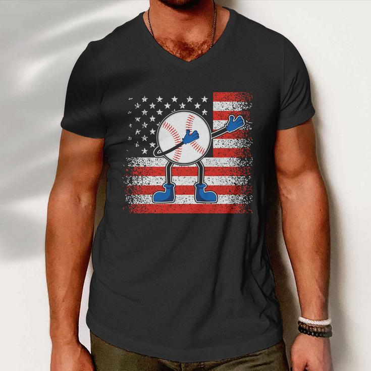 Dabbing Baseball Player 4Th July Usa Flag Plus Size Shirt For Men Women Men V-Neck Tshirt