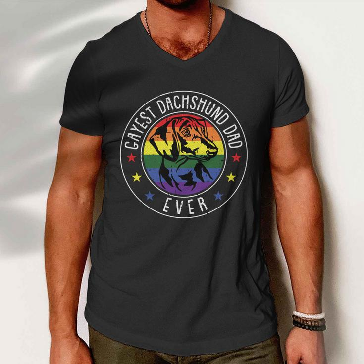 Dachshund Dad Lgbtgreat Giftq Gay Pride Flag Doxie Dog Lover Ally Great Gift Men V-Neck Tshirt