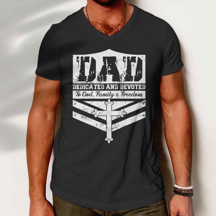 Dad Dedicated And Devoted To God Family & Freedom Men V-Neck Tshirt