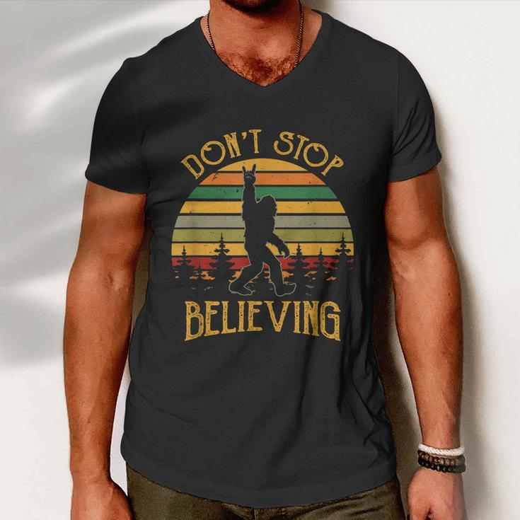 Dont Stop Believing Bigfoot Rock And Roll Retro Sasquatch Men V-Neck Tshirt